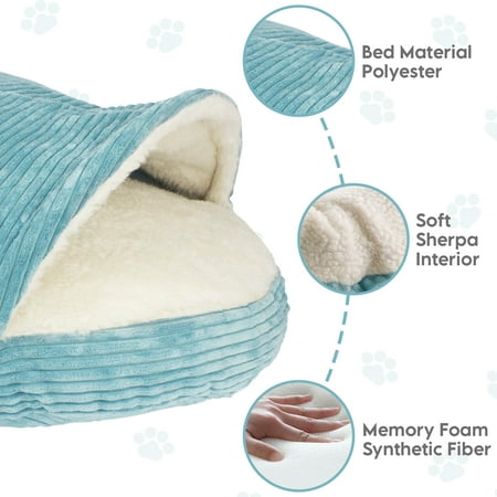 Precious Tails Cozy Corduroy Sherpa Lined Cave Dog Bed - M - Coffee