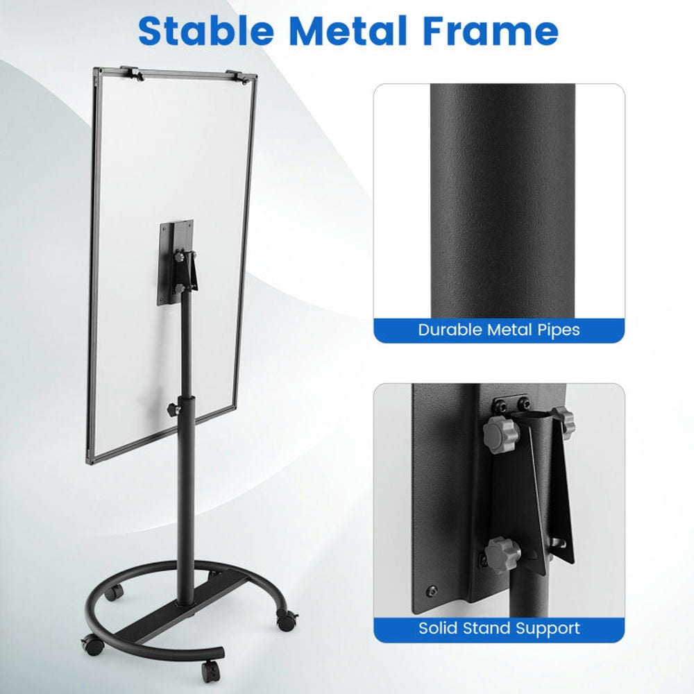 Yardi Yard Height-Adjustable Mobile Whiteboard with Round Stand Paper Clips-Black, Mobile Whiteboard for Office, Home & Classroom
