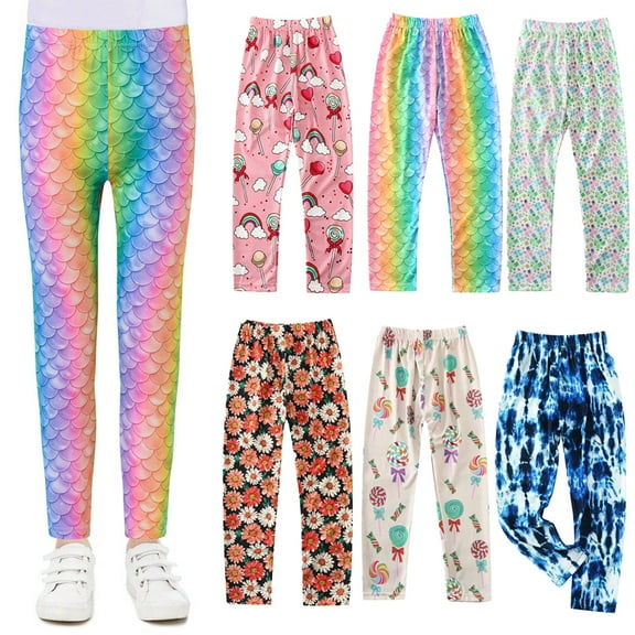Esaierr Girls Leggings Tights for Kids Toddler,Little Girls Stretch Pants Baby Girls Printed Bottoms Summer Spring Stretch Pants Trousers for 3-10Years