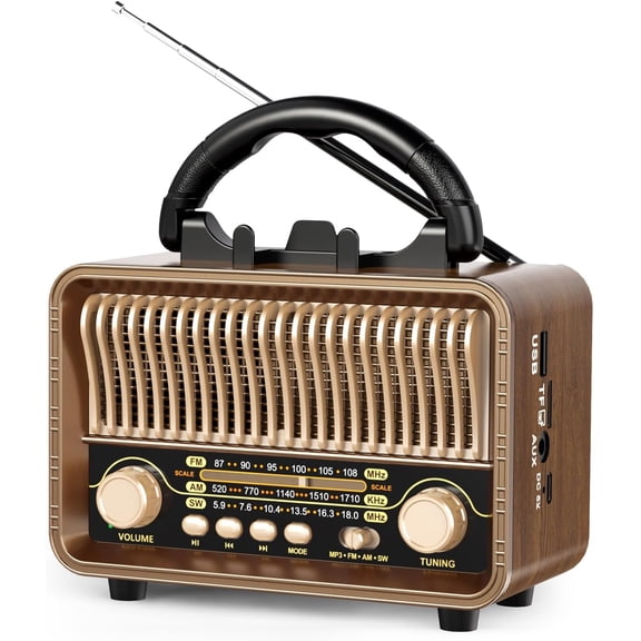 Retro Wireless Bluetooth Speaker, AM/FM/SW Radio Support TF Card AUX USB Player, Portable Retro Classic Table Radio for Kitchen Desk Bedroom Office Party Outdoor