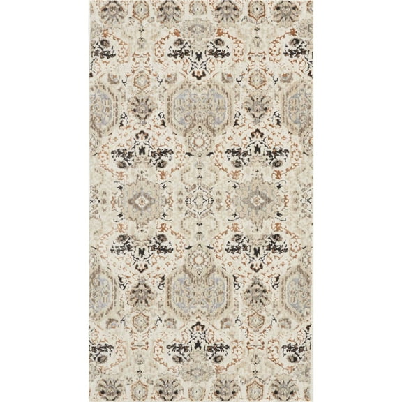Nourison Silver Screen Floral Modern Area Rug Grey/White 2'2" x 3'9" Polyester Medallion 3' x 5' Indoor,Accent Living Room,Dining Room,Bedroom