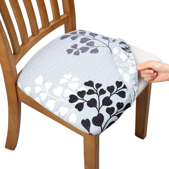 Stretch Chair Seat Covers Set of 4, Removable Washable Anti-Dust Dining Room Protector Cover Chair Seat Cushion Slipcovers (4, Gray-Black)