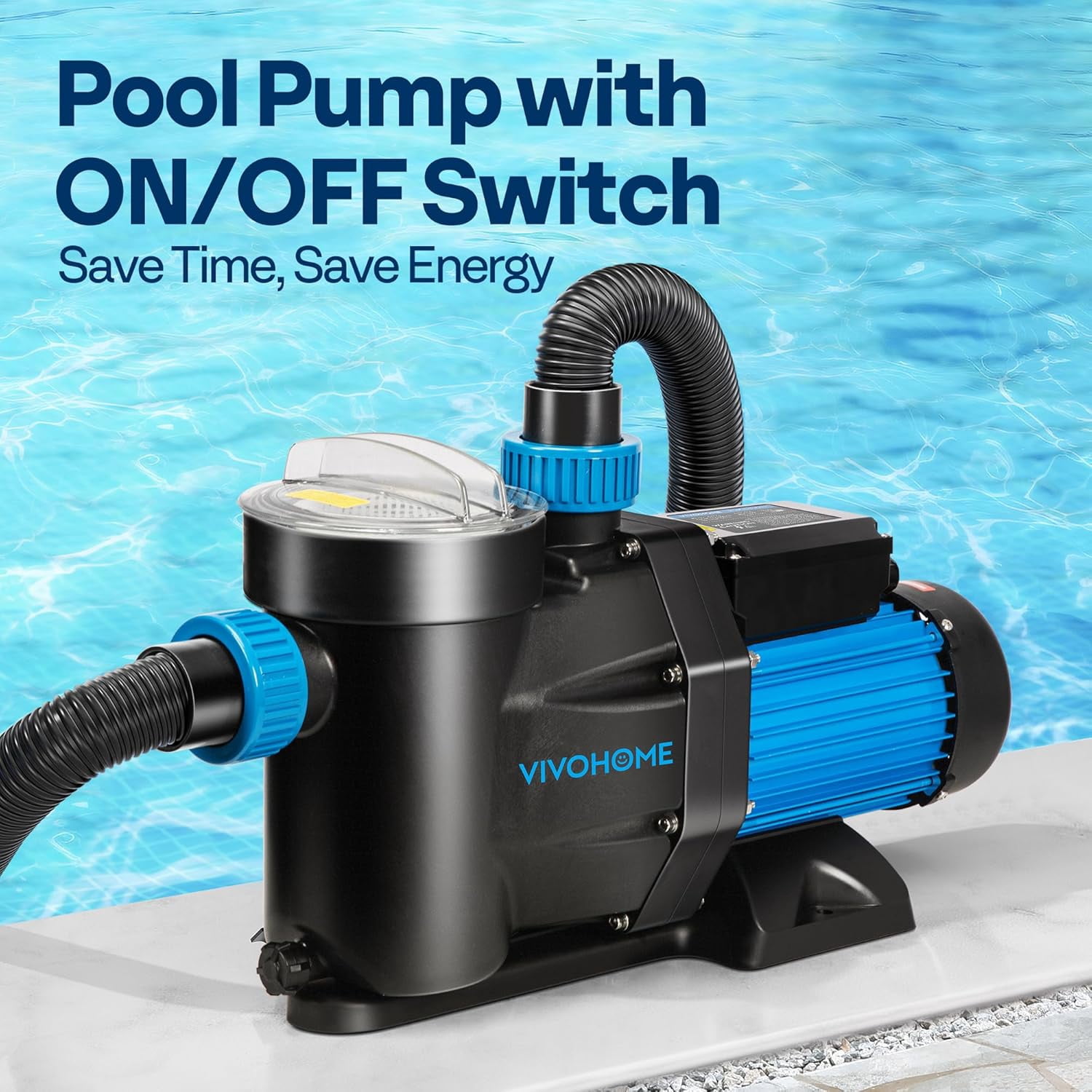 SPECSTAR 1.5 HP Powerful Self Primming 6360 GPH Swimming Pool Pump with ON/OFF Switch for In/Above ground Pool w/ 1.25''&1.5"&2.0'' Unions Energy Saving w/Strainer Basket