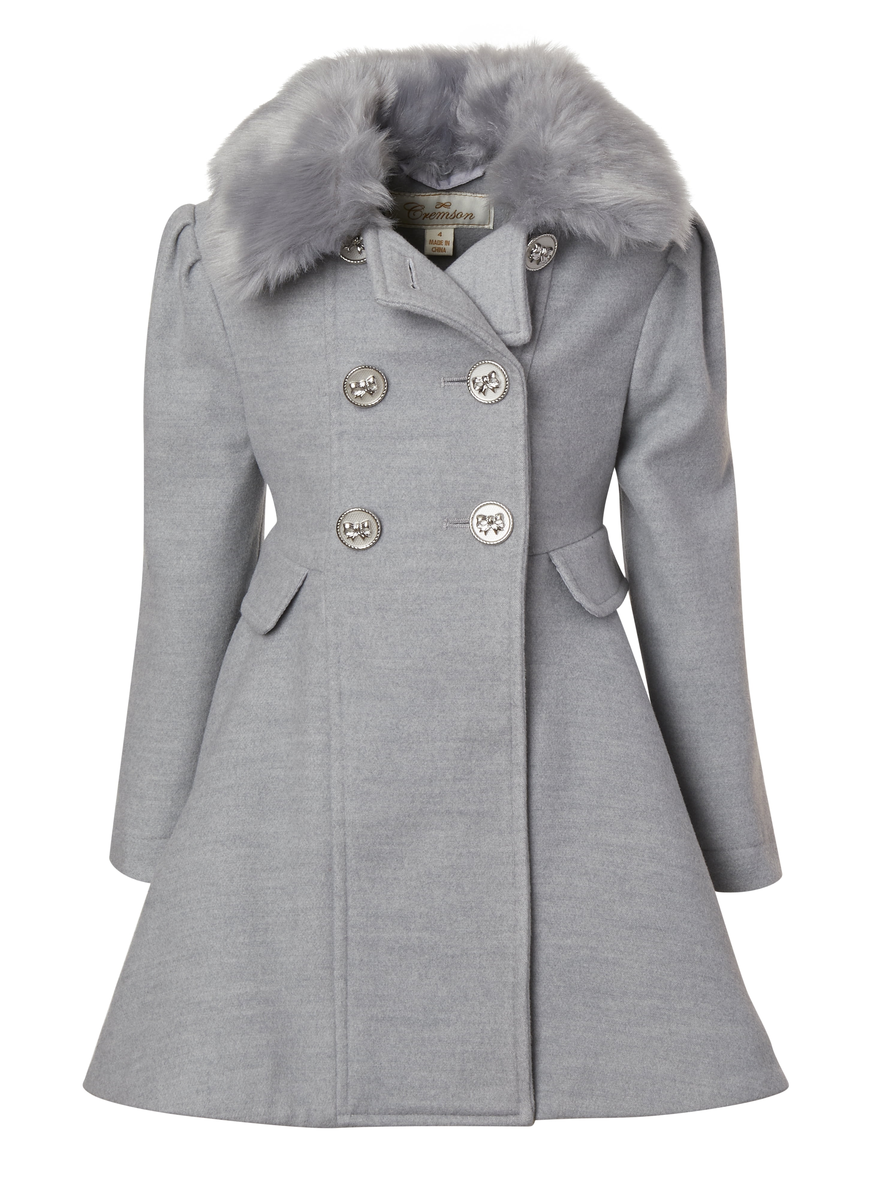 L SERVER Girls Peacoat,Girls Dress Coat Peacoat with Woolen Collar，Fashion Warm Blended Winter Coat Princess Bow Jacket 