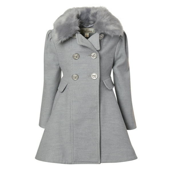 Cremson Girl Wool Princess Dress Coat Jacket Faux Fur Collar - Grey ...