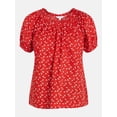 thumbnail image 6 of Time and Tru Women's Ruffle Neck Cotton Top with Short Puff Sleeves, Sizes XS-XXXL, 6 of 6