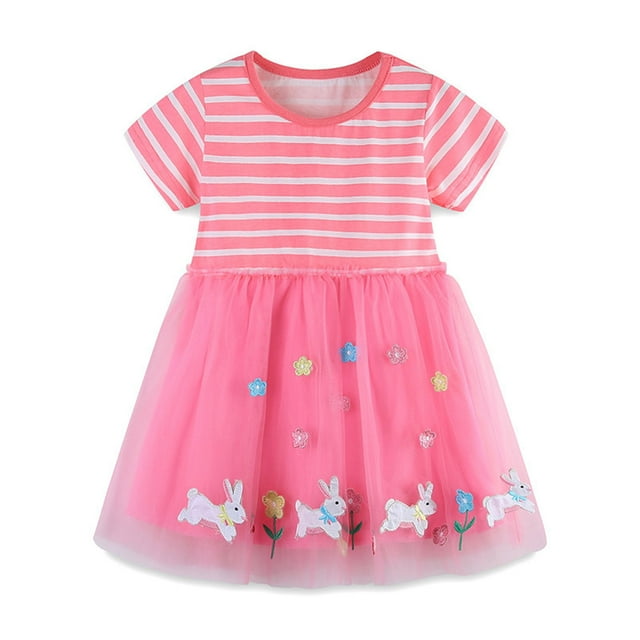 SXcggal One Robe à Manches Courtes pour Tout-Petites Filles avec Imprimés de Lapin Vêtements Respirants Mignonne Décontractée Robe Fille
