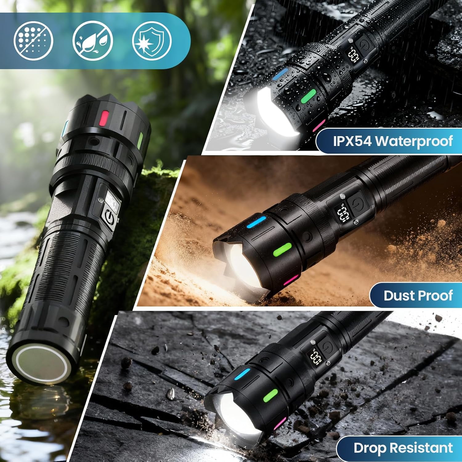Rechargeable Flashlight, 2000 High Lumens, 5 Modes Super Bright LED Flashlight, USB-C Charging,1000m Long Distance, IPX54 Waterproof for Camping Hiking