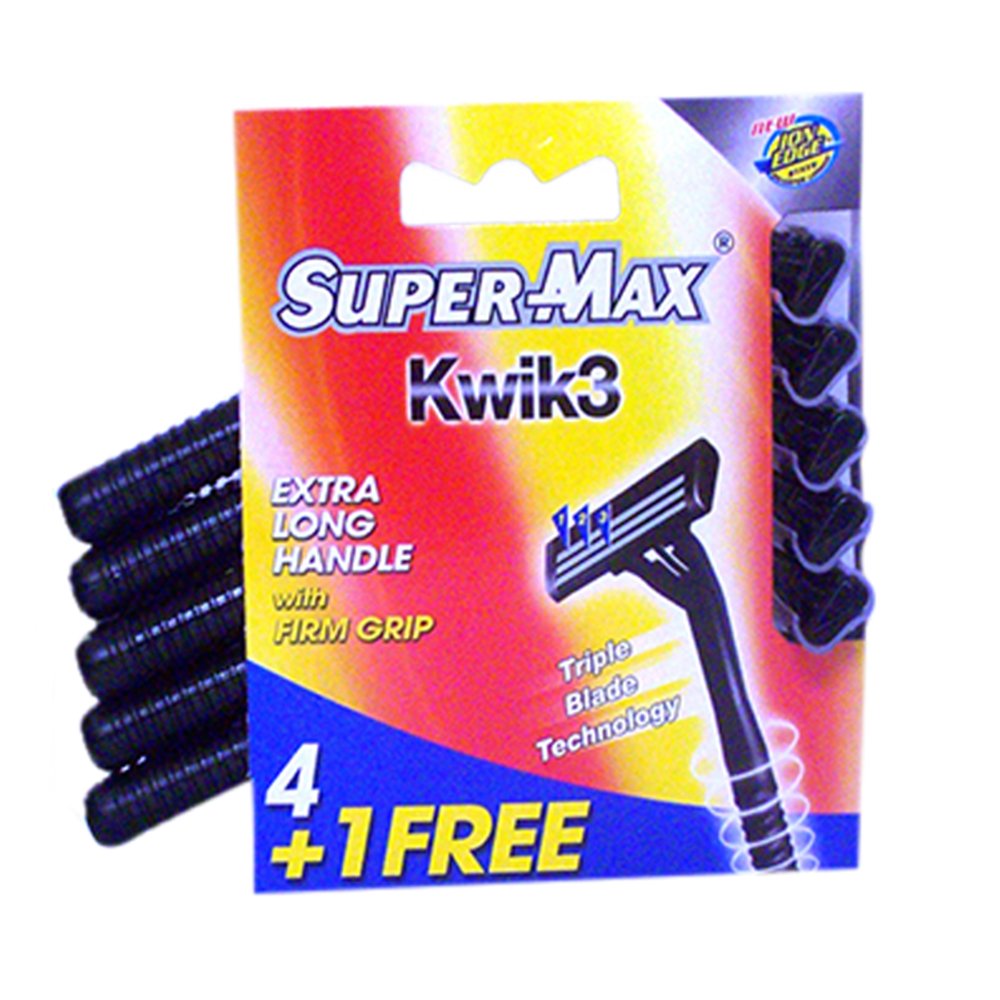 Super Max (4+1 Pack) Kwik3 Extra Long Handle Razor Blades With Firm