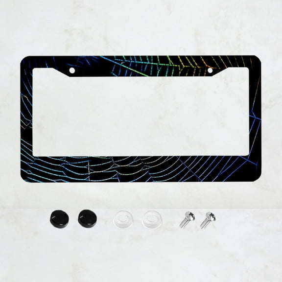 Coloured Spider Web Style License Plate Frame Aluminium Rust-Proof Auto Parts License Plate Decorative Screws Fit Standard 2 Holes 1Pc U.S. License Plate, 12.2x 6.3 inch