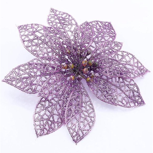 Christmas Decoration Glitter Purple Christmas Flowers Hollow Artificial Cloth Simulation Christmas Tree Flowers(20pcs)