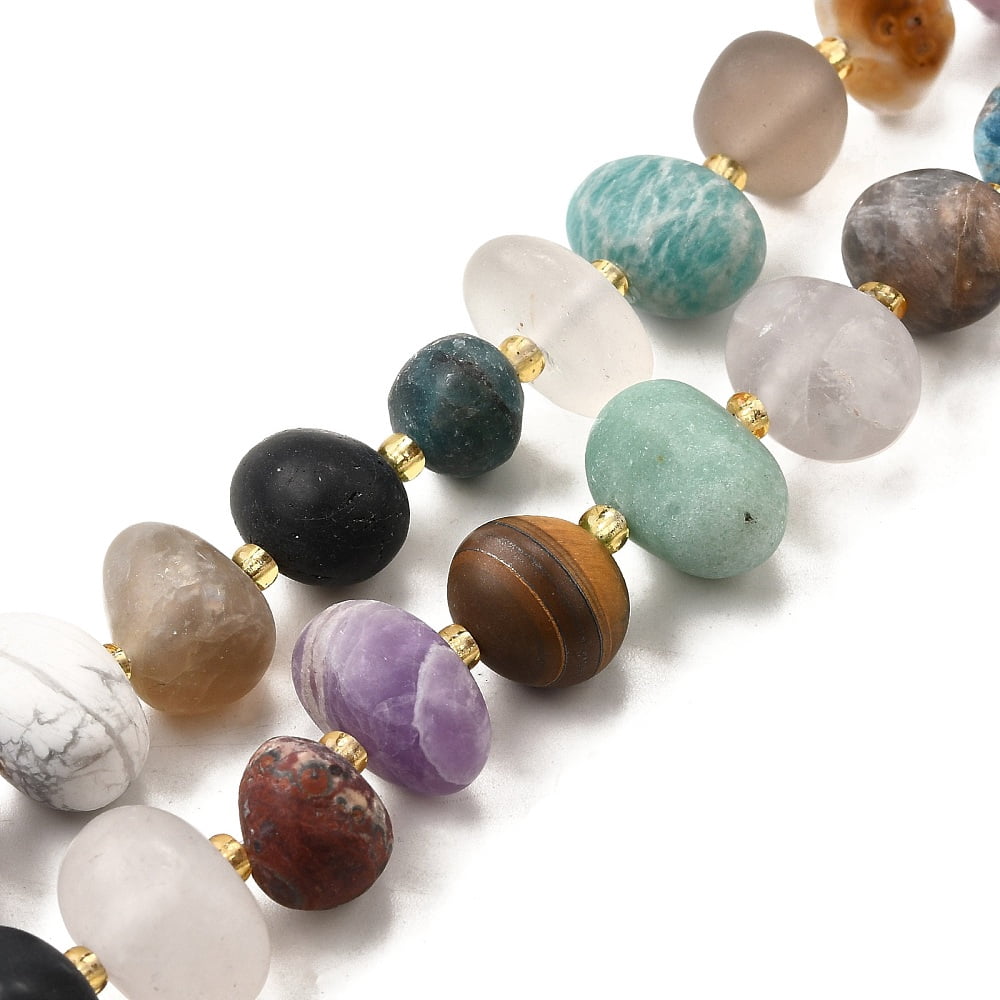 Natural Mixed Gemstone Beads Strands Nuggets Tumbled Stone with Seed Beads 12~14x10.5~12mm Hole: 1mm about 25pcs/strand 15.43''(39.2cm)