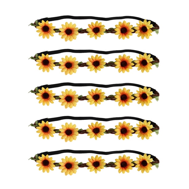 BRIGHTFUFU 5 guirnaldas hawaianas de girasol para el cabello, guirnaldas para fiestas, simulan una banda para el cabello con flores, estilo bohemio, tocado, tema de playa, regalos para fiestas