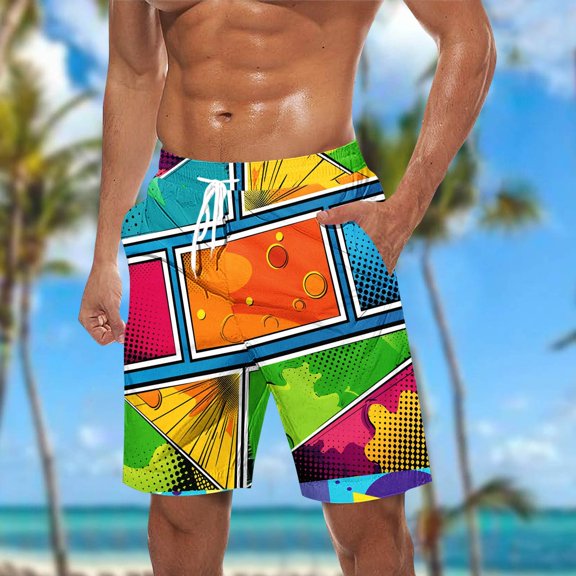 Xunlbb Men's Short Pants Quick-Dry Beach Shorts Lightweight Swim Trunks with Side Pockets Summer Vacation Fashion Comfortable Casual Wear Plus Size Holidays