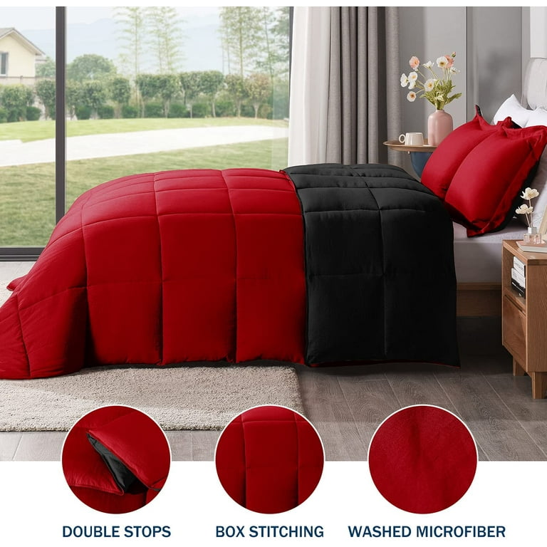 Empire Home Fashion Empire 3pc Reversible Comforter Set Microfiber Quilted Bed Cover King Size Red Black