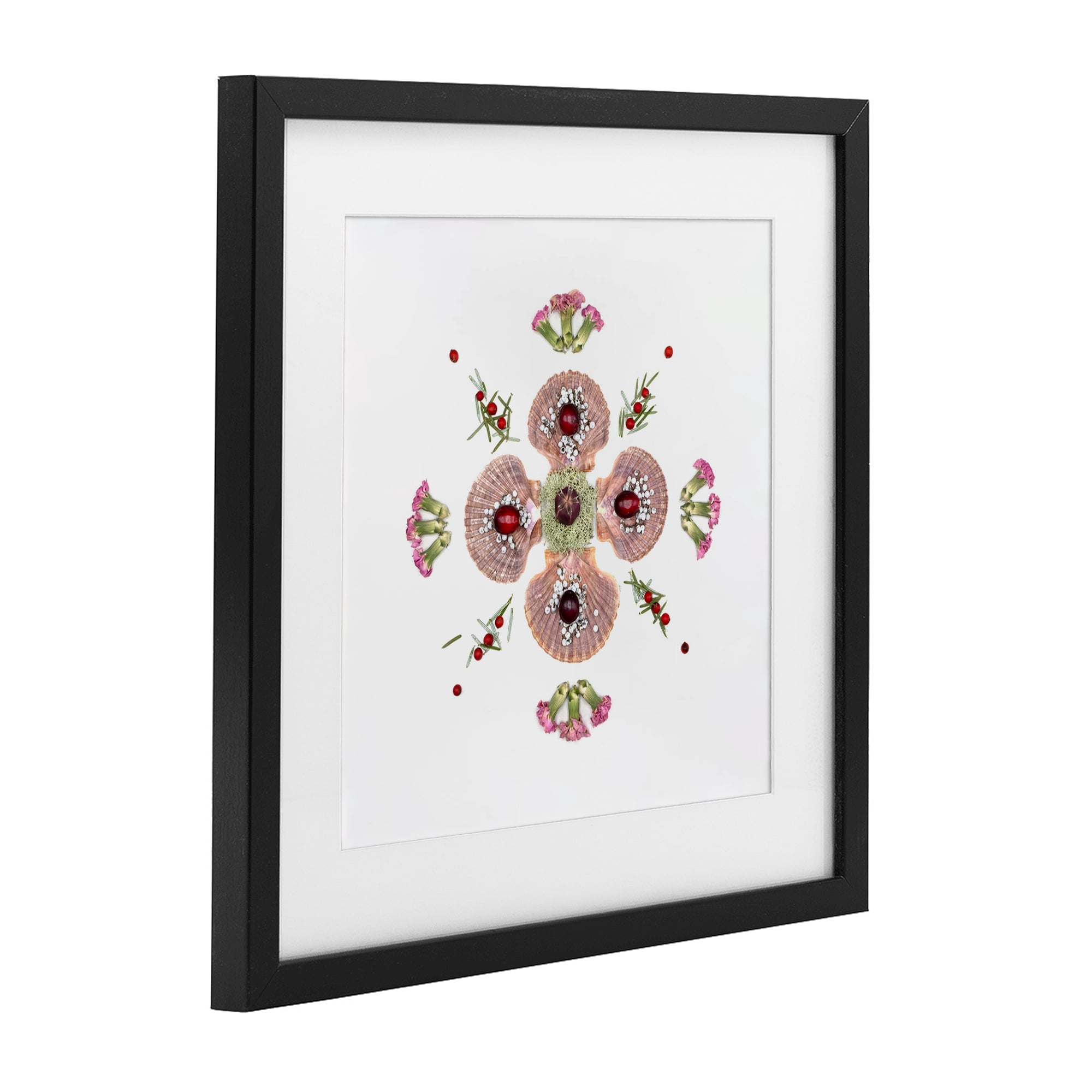 Stupell Industries Clam Shells & Botanicals Pattern Black Framed Print Under Glass, design by Beth Adoette