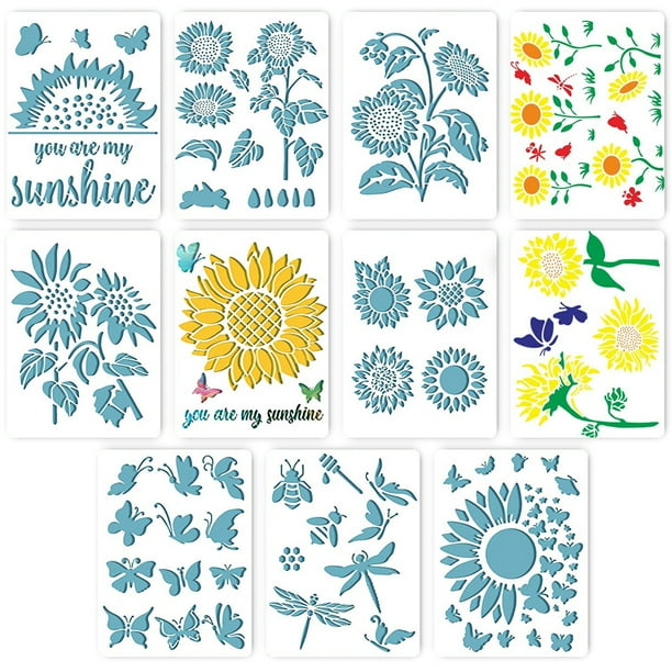 11PCS Sunflower Bee Butterfly Stencils Template Drawing Template