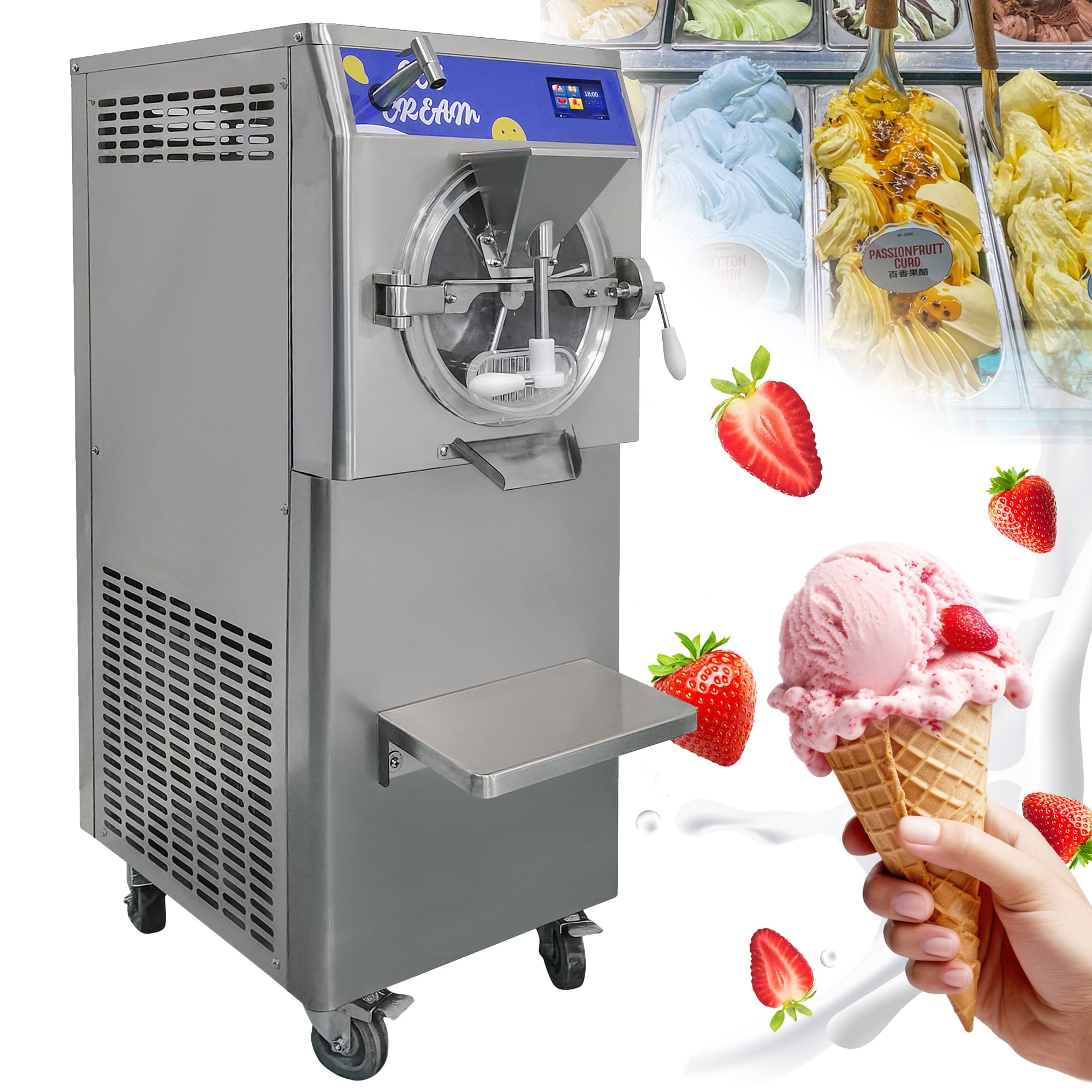 Mvckyi 12.7Gal/H Hard Serve Ice Cream Machine, Commercial Gelato Hard Ice Cream Maker Sorbet Maker with Clear Hinged Door, Batch Freezer, 5in Touch Control, for Restaurants Snack Bar, Cafe, 2200W