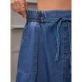 thumbnail image 5 of DARING DIVA Women's Denim A-Line Flare Midi Jean Skirt with Pockets Small Blue, 5 of 7