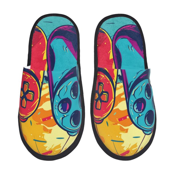 Fotbe Gaming Pantuflas Peludas para Mujer con Estampado, Zapatillas de Peluche, Zapatos de Invierno para Casa, Uso Interior y Exterior-Medium