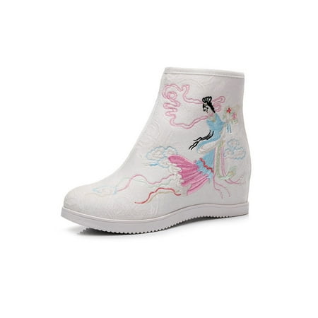 

Woobling Womens Comfort High Top Shoes Floral Booties Casual Non-Slip Fairy White 4.5