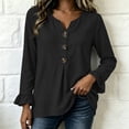 thumbnail image 5 of ClodeEU Women's V Neck Half Button Flare Long Sleeve Blouse,Casual Loose Solid Shirt Top Black,Women's Plus L, 5 of 6