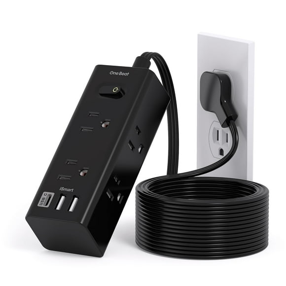 Cable de extensión One Beat, 3 puertos USB, 6 salidas, 10 pies, negro