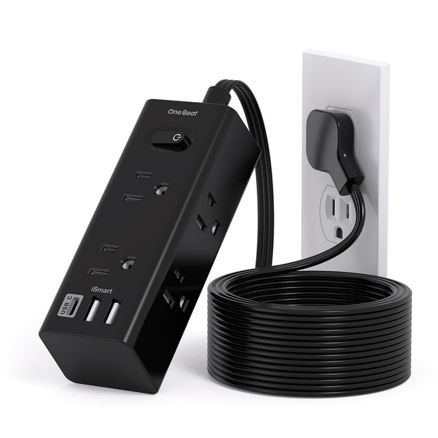 Cable de extensión One Beat, 3 puertos USB, 6 salidas, 10 pies, negro