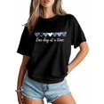 thumbnail image 5 of Women's T-Shirt One Day At A Time Minimalism Blue Heart Short Sleeve Casual Tee Classic Crew Neck T Shirt for Women Black, 2XL, 5 of 7