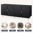 thumbnail image 4 of Entrintou 64.8"Fluted Sideboard Buffet Cabinet,4 Door,6 Center-Support Legs,150 lb Top, For Dining Room, Living Room,Black with Gold Hardware, 4 of 12