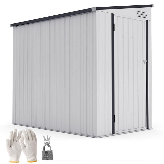 Outsunny 4.3' x 6.3' Lean to Outdoor Shed with Lock, Dark Grey