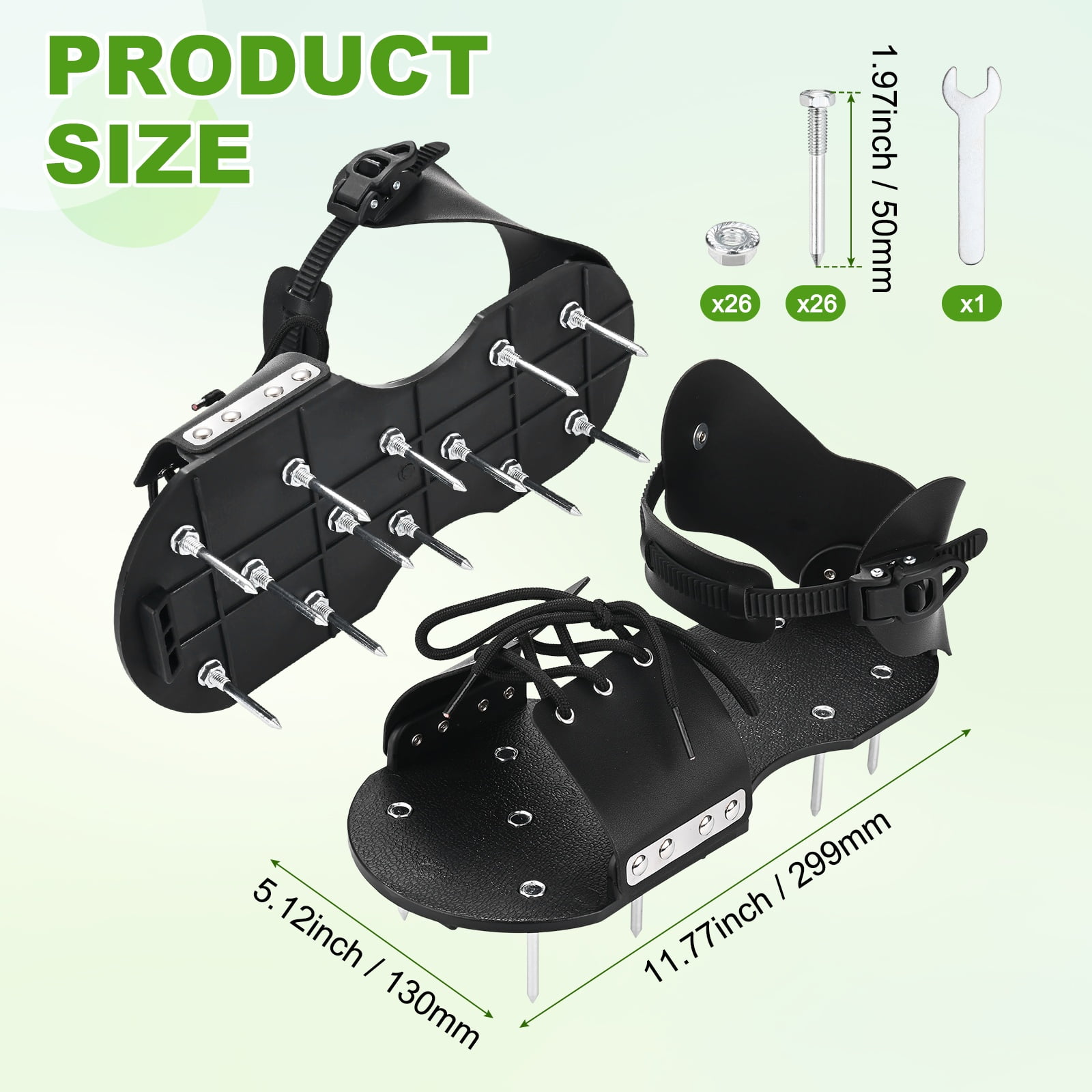 Uxcell 1-Set Lawn Aerator Shoes with Hook and Adaptable Straps with 26 Nails for Gardens [Black]