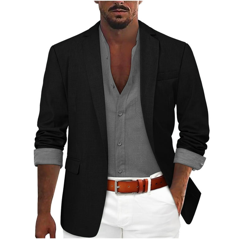 Qolati Mens Casual Blazer Jackets Long Sleeve Lapel Buttons Open Front Sports Jacket Luxury Fit Lightweight Business Blazer, Men's, Size: Large