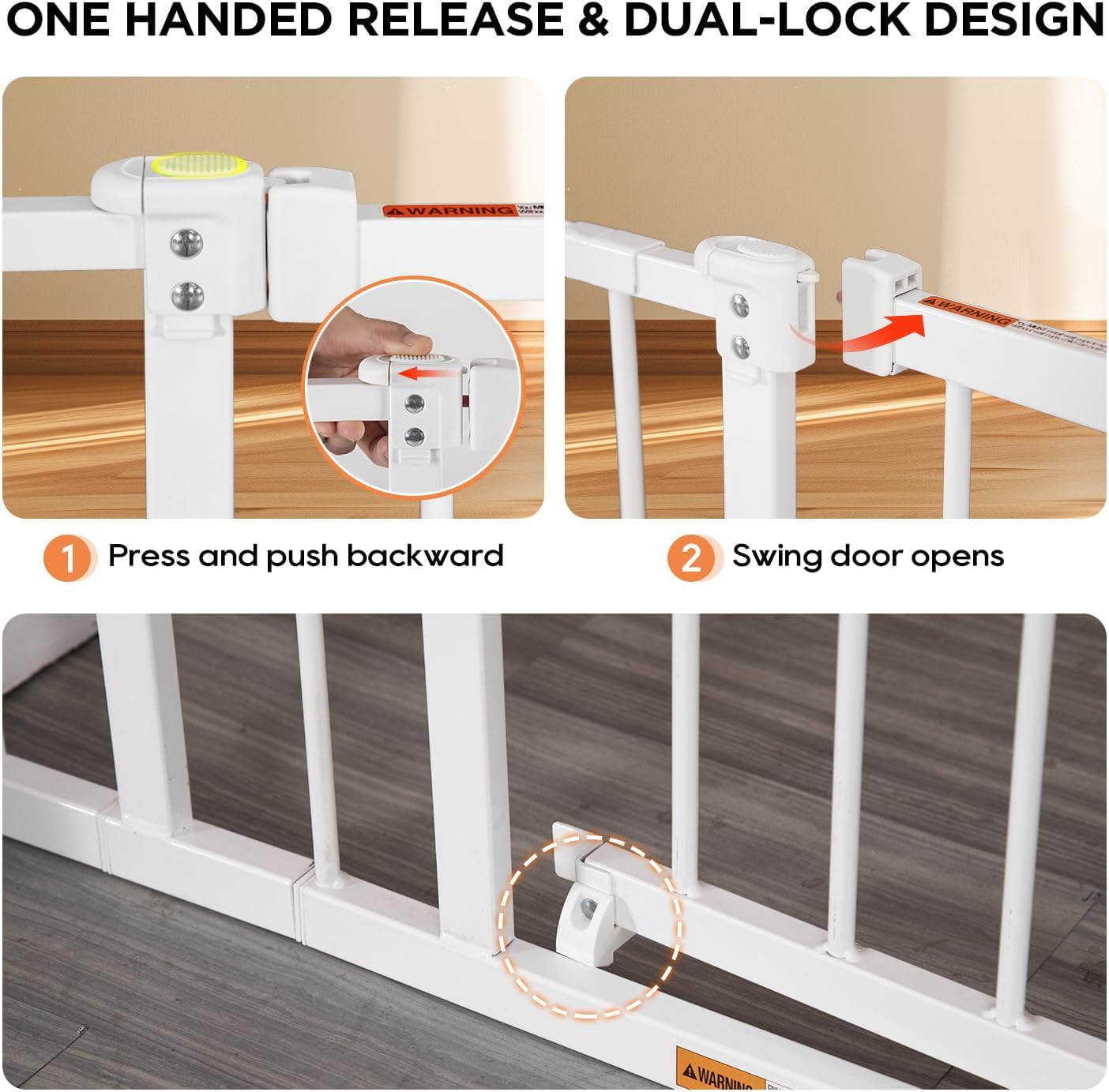 Dkelincs 36"Tall Dog Gate for Doorways & Stairs, Walk-Through Metal Pet Gates Adjustable Safety Gates Fits 28"-40"Wide Opening, White
