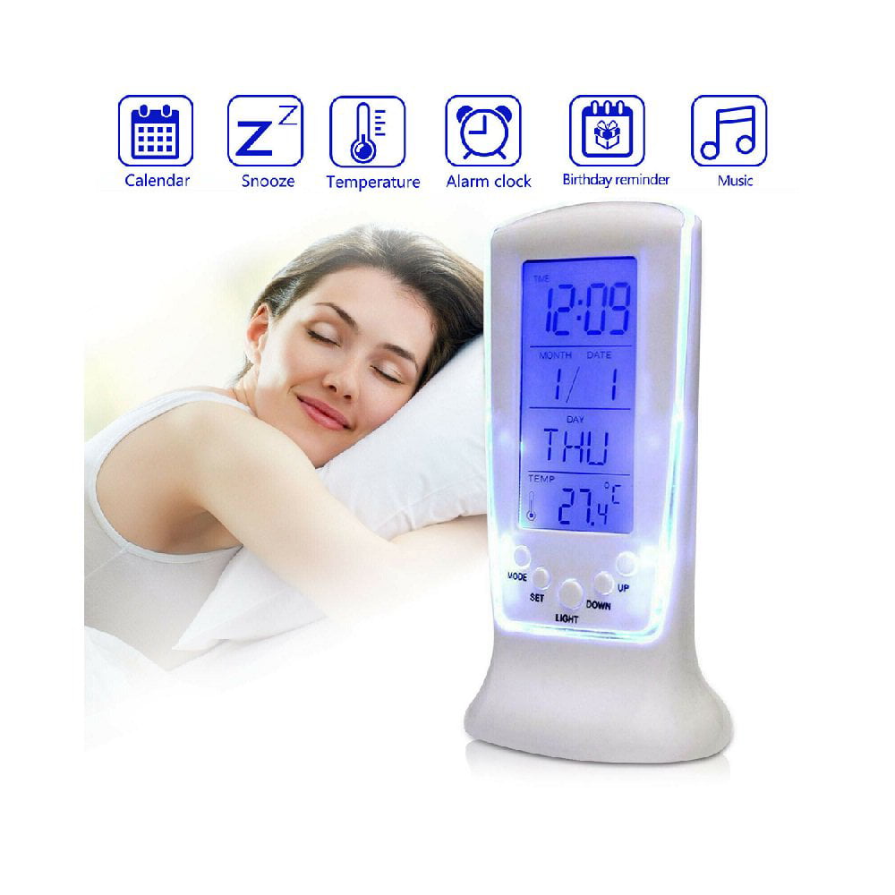 New Digital Backlight LED Display Table Alarm Clock Snooze Thermometer Calendar 