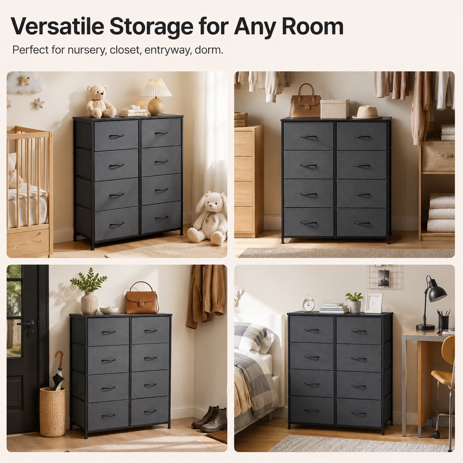 Alvantor Dresser for Bedroom, Chest of 8 Drawers, Steel, MDF, Wooden Top for Kid Room, Closet, Entryway, Nursery