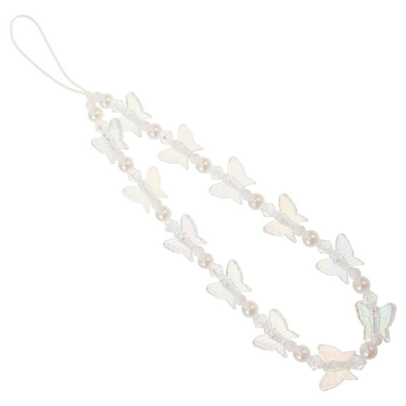 FRCOLOR Butterfly Phone Chain Faux Pearl Beaded Strap Non-Slip Mobile Phone Hand Strap Elegant Wristlet Jewelry Chain for Bag Purse Decoration