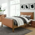 thumbnail image 2 of Platform Bed Frame, King, Walnut Tan, Faux Leather, Hotel Bedroom, Modern Contemporary, HB38202, 2 of 9