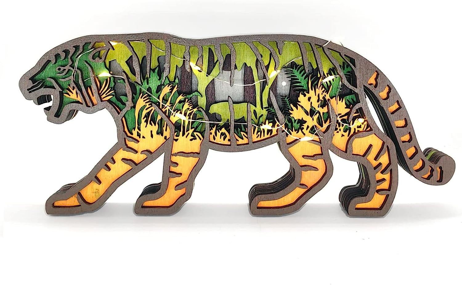 dosili 3D Wooden Tiger Crafts Decor Light Up Tiger Statue Home Decor