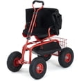 thumbnail image 1 of YUSAZENS 360Degrees Rotatable Rolling Garden Work Stool with Retractable Handle 4 Wheels Double Frame Backrest Armrest Iron Rubber Structure Red for Yard Work, 1 of 8