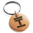 thumbnail image 1 of Stainless Steel Letter T Initial Empire Monogram Engraved Small Medallion Circle Charm Keychain Keyring, 1 of 1