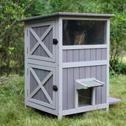 Morgete Cat House Outdoor with Large View Door Two Removable Floor, Feral Cat Shelter