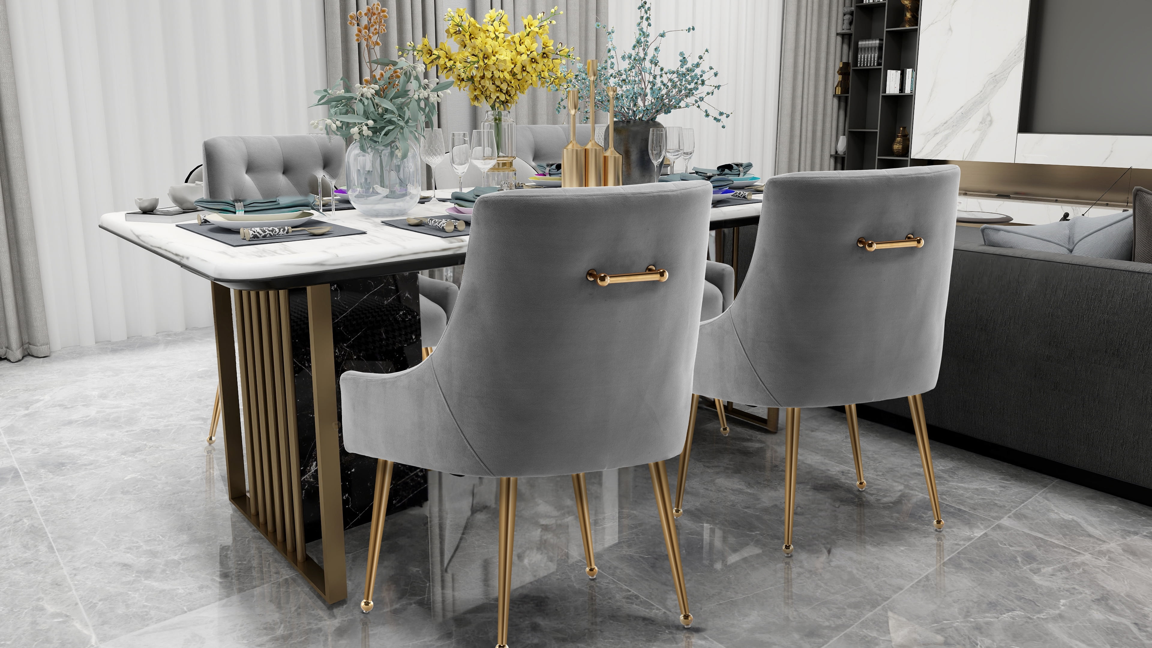 SEYNAR Elegant Tufted Upholstered Dining Chairs Set of 6, Velvet Accent Chair for Dining Room(Grey)