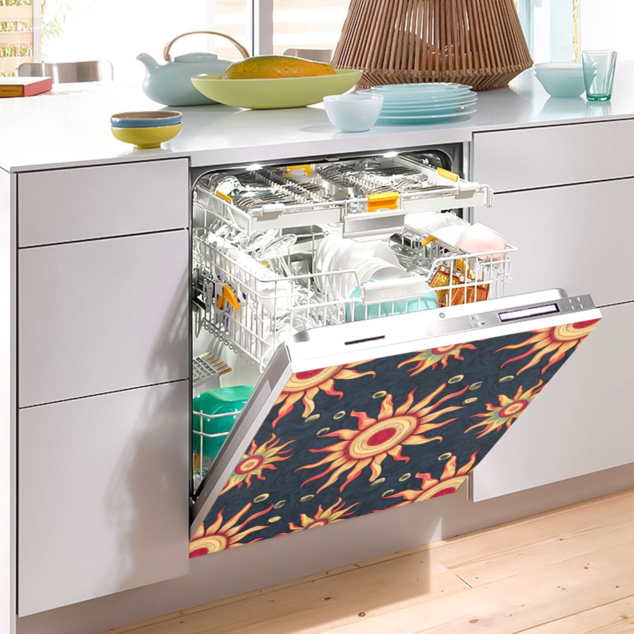 Dishwasher Magnetic Sticker 23x26 Inch Refrigerator Magnetic Sticker Washing Machine Magnetic Sticker Kitchen Panel Magnetic Sticker Home Decor Cartoon Sun Seamless