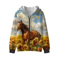 thumbnail image 3 of KUIFORTI Sunflower Horse Sweater for Boys Fleece-Lined Skin-Friendly Active Performance Zip Up Hoodies for Boys Polyester Casual Long Sleeve Jacket 6-7 for Outdoor Activity, 3 of 6