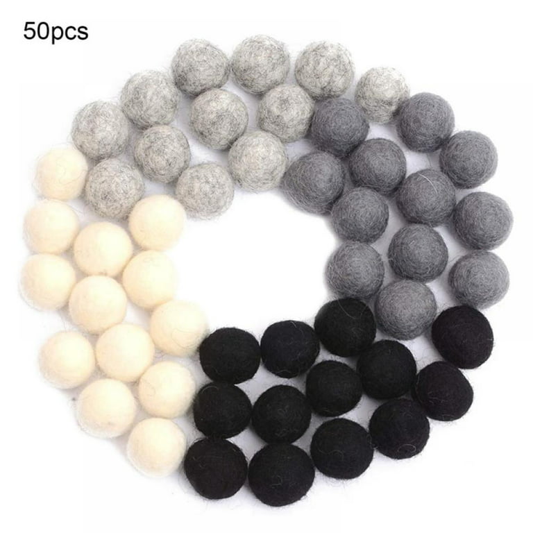 Natural Wool Felt Balls 50 Pom Poms in Neutral Earth Tones Including Grays  and Blacks for Crafts, Garland, & Decor 