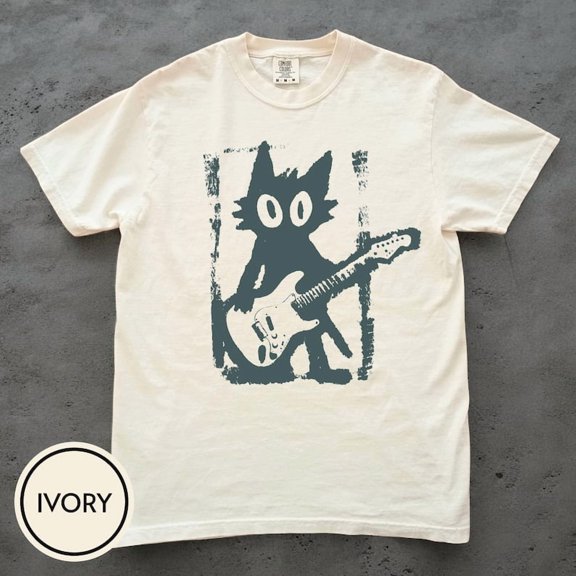 Rock Star Cat Shirt, Vintage Kitten Y2K TShirt, Rock and Roll Cat Shirt, Electric Guitar Kitty Tee, Cat Grunge Punk Music Lover Gift for Him