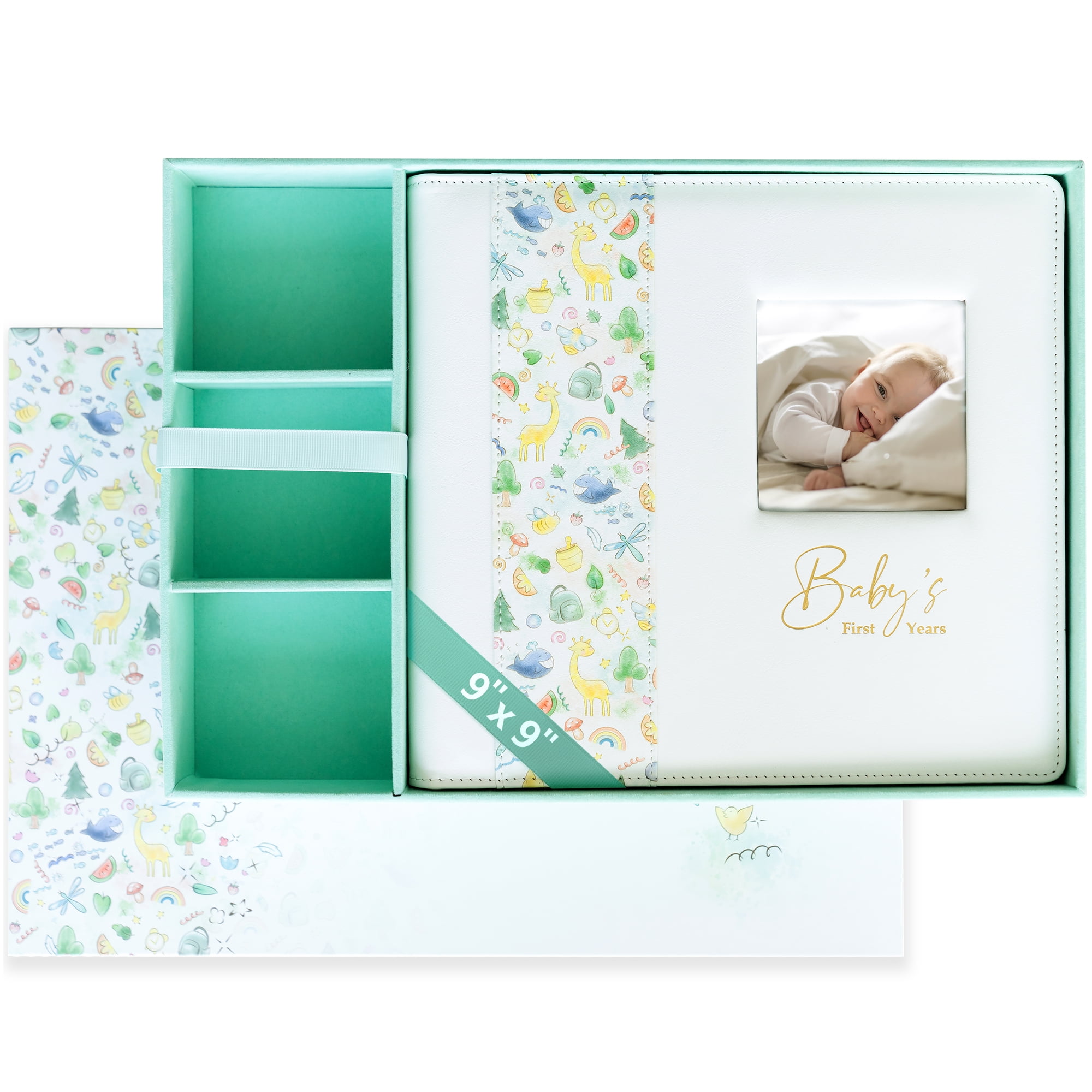 Leather-Bound Baby Memory Book with Keepsake Box - Loose-Leaf Baby Scrapbook Album - Beautiful Baby Gift Set for Newborn Girls and Boys