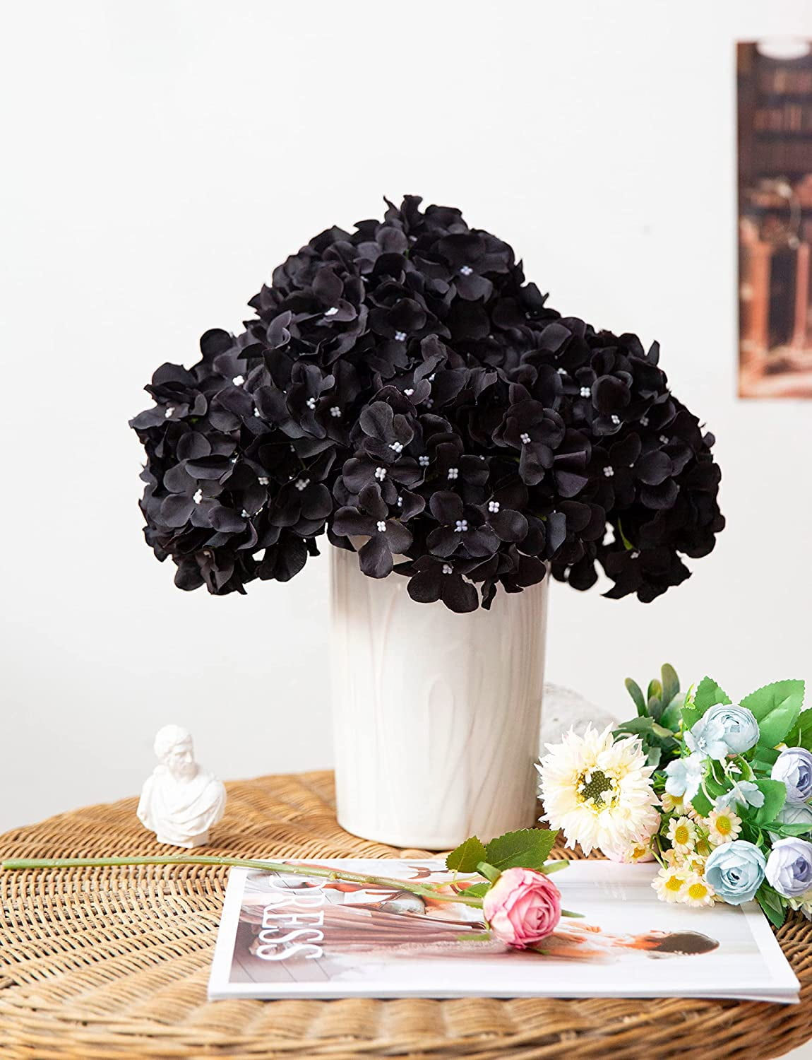 Silk Hydrangea Artificial Flowers Heads with Stems for Wedding Home Decor Pack of 6 (Purple)