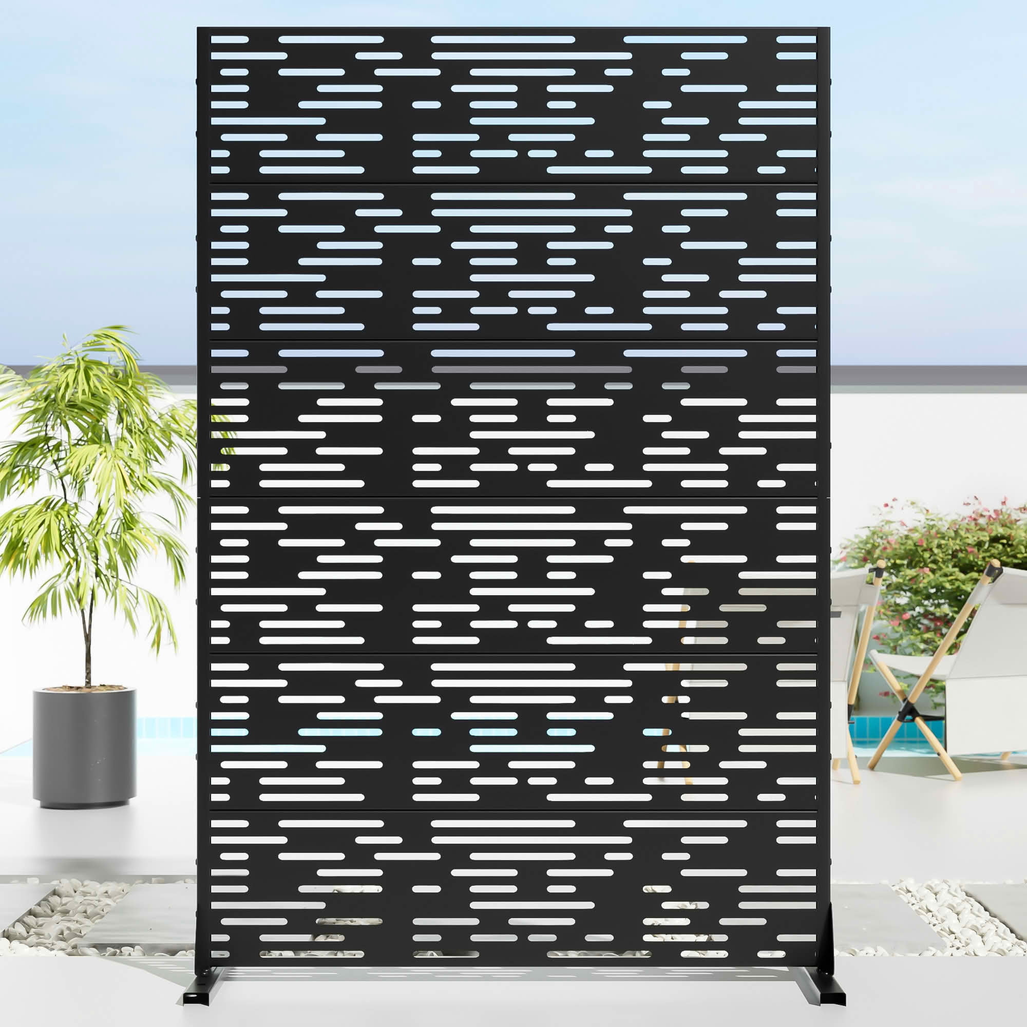 MAYEERTY 72x47x16 Inch Black Light B-Shaped Galvanized Steel Privacy Screen, 6 Piece Set for Outdoor Street
